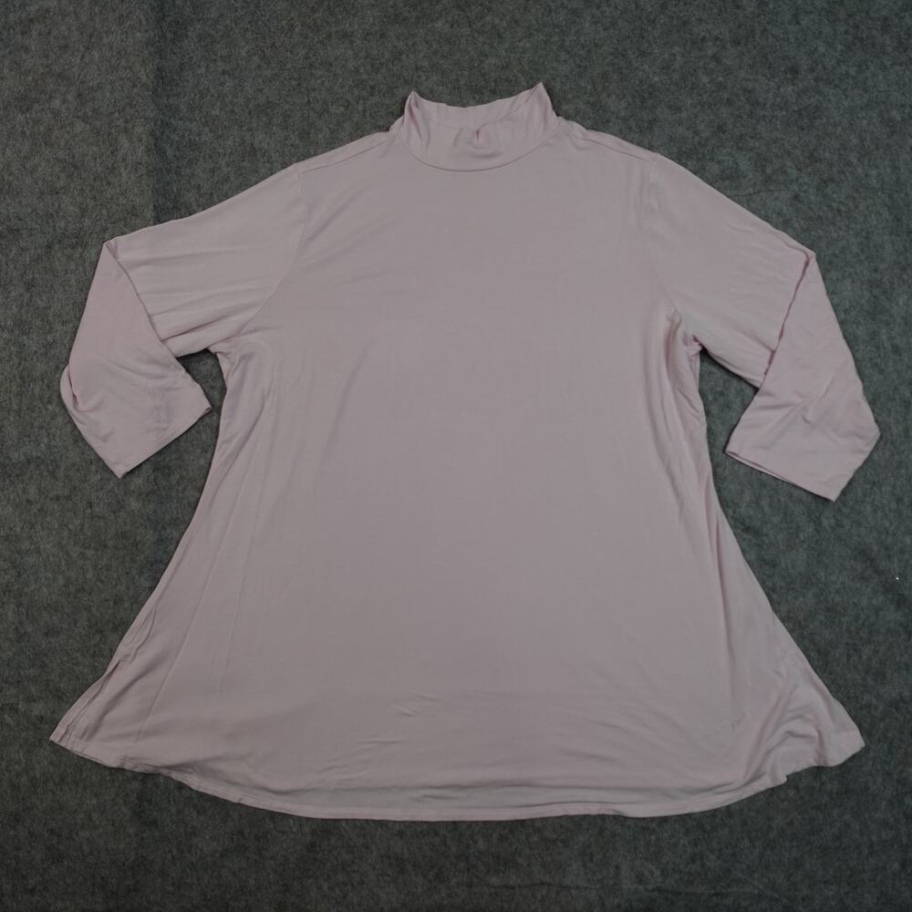 H by Halston Top Womens 2X Essentials Mock Neck Tunic Blush Pink Stretch 3/4 Slv